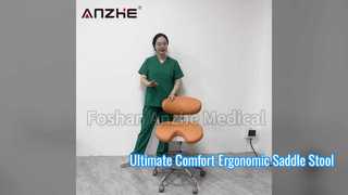 AZ-ST11-1 Sgabello per operatore medico con sella ergonomica Video | Sgabello dentale regolabile in pelle microfibra