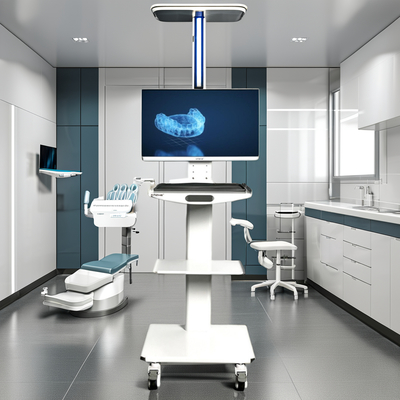 Carrello mobile per scanner orale dentale a colori bianco con supporto monitor Carrello per strumenti dentali in metallo Carrello dentale portatile
