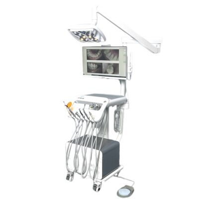 Un buon prezzo. Stazione di lavoro dentale portatile con sistemi integrati di aria e acqua LED Butterfly Light Autoclavable Silicon Pad Mobile Dental Cart in linea