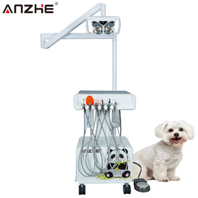 Unità Dentale Veterinaria Portatile con Lampada LED a Farfalla, Compressore d'Aria Integrato, Scaler a Ultrasuoni, Luce Polimerizzante LED, Sistema di Aspirazione, Stazione di Lavoro Dentale Mobile per Animali