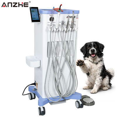 Unità dentale veterinaria mobile con motore elettrico integrato nel sistema di aspirazione del compressore Scaler ad ultrasuoni e luce di cura a LED per le cliniche dentali animali