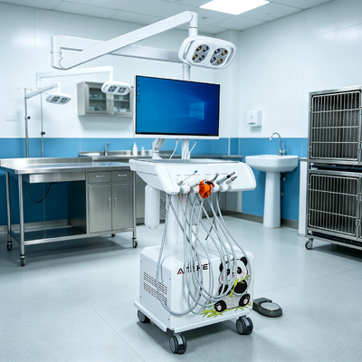 Un buon prezzo. Unità dentistica veterinaria portatile con lampada a LED a 8 lampadine compressore d'aria integrato per la clinica veterinaria in linea