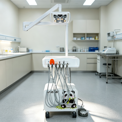 Un buon prezzo. Carrello Veterinario Dentale Mobile con Lampada LED Multicolore a Farfalla, Compressore d'Aria Silenzioso Senza Olio Integrato e Scaler Ultrasonico Woodpecker in linea